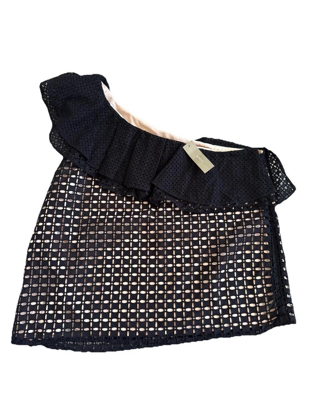 J Crew Womens One Shoulder Ruffle Eyelet Blouse Shirt Top Black 14  $88